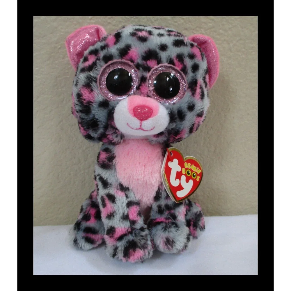 Ty Beanie Boos Tasha The Cat Big Pink Glitter Eyes NEW